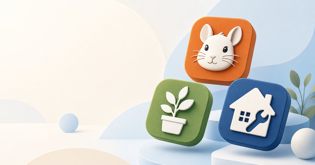 デグー、植物、住まいを表す3つのアプリアイコン